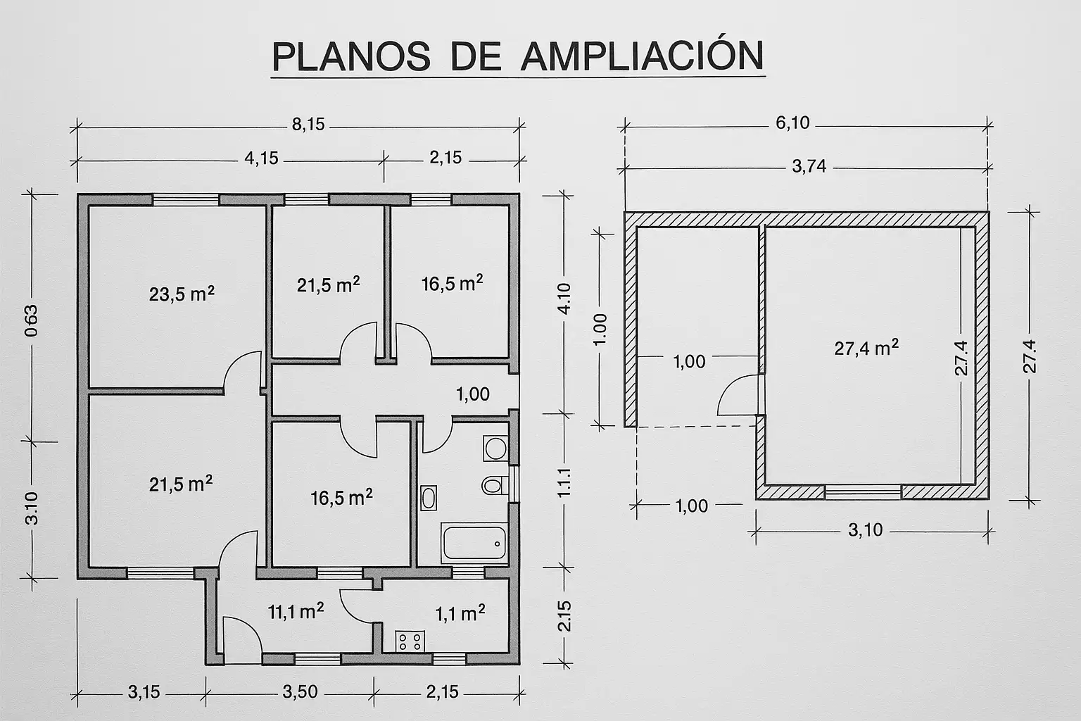 Plano de ampliación de segundo piso de un hogar.