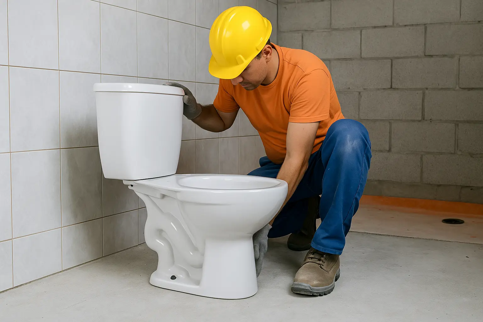 Foto de instalación de artefactos WC baño.