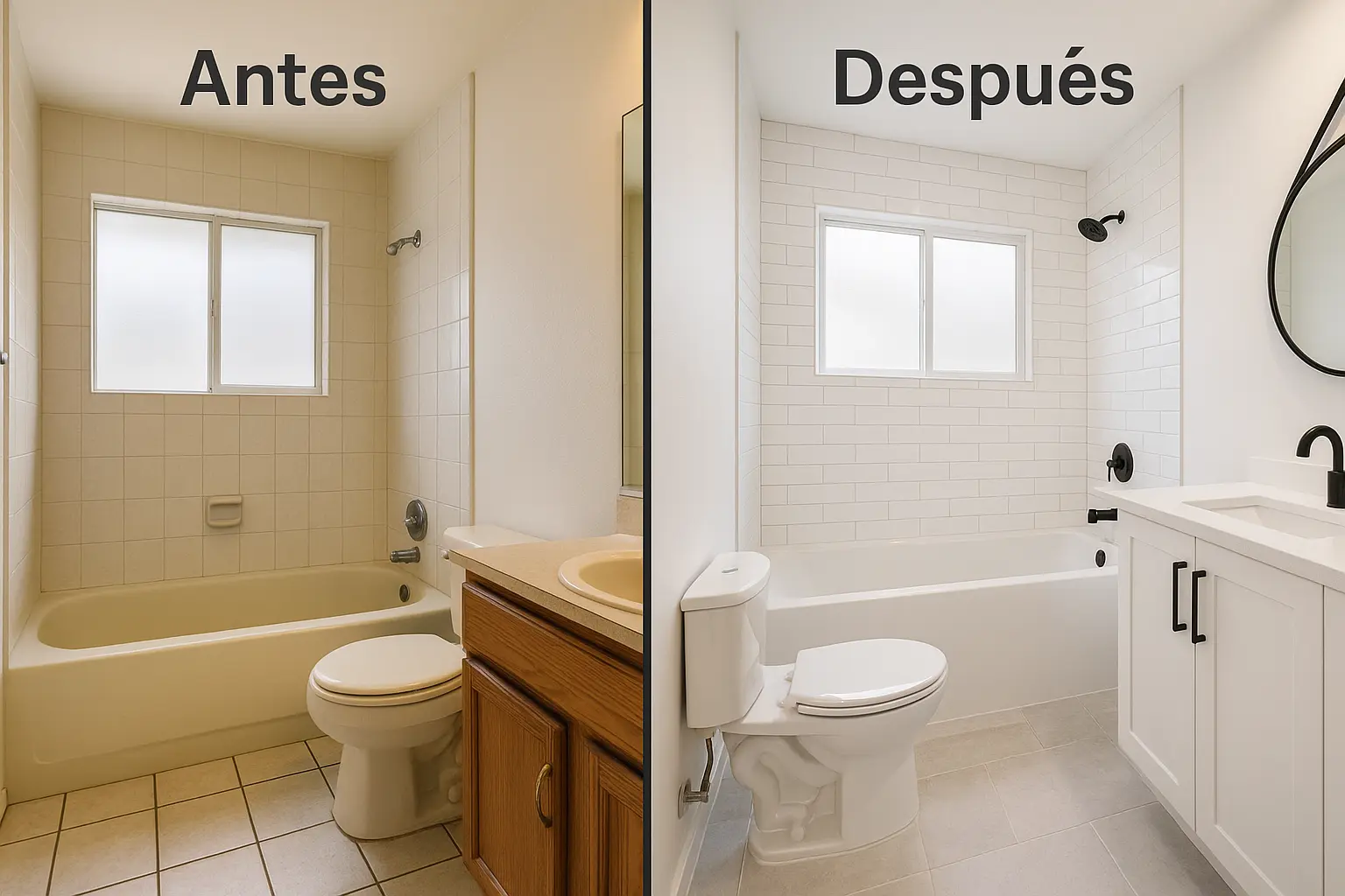 Foto de antes y después de baño completo.