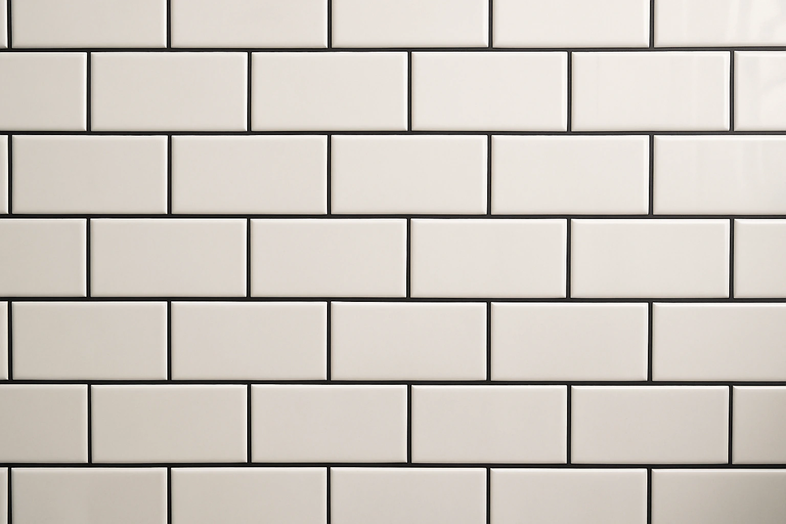 Detallee azukejos metro blancos frague oscuro en baño.