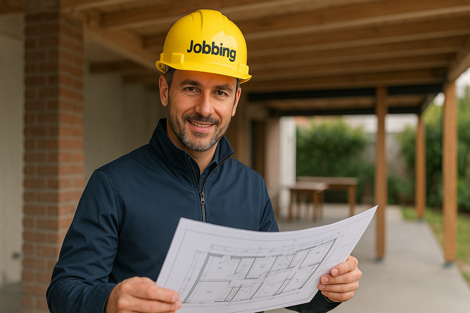 Fotos de profesional de la construcción Jobbing mostrando planos de remodelación de cocina.