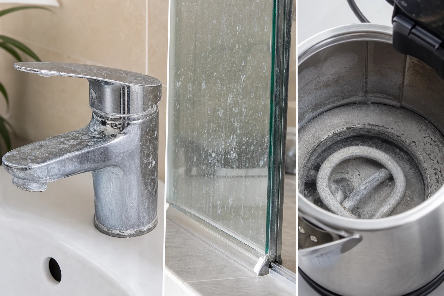Sarro blanco en grifería y artefactos causado por agua dura