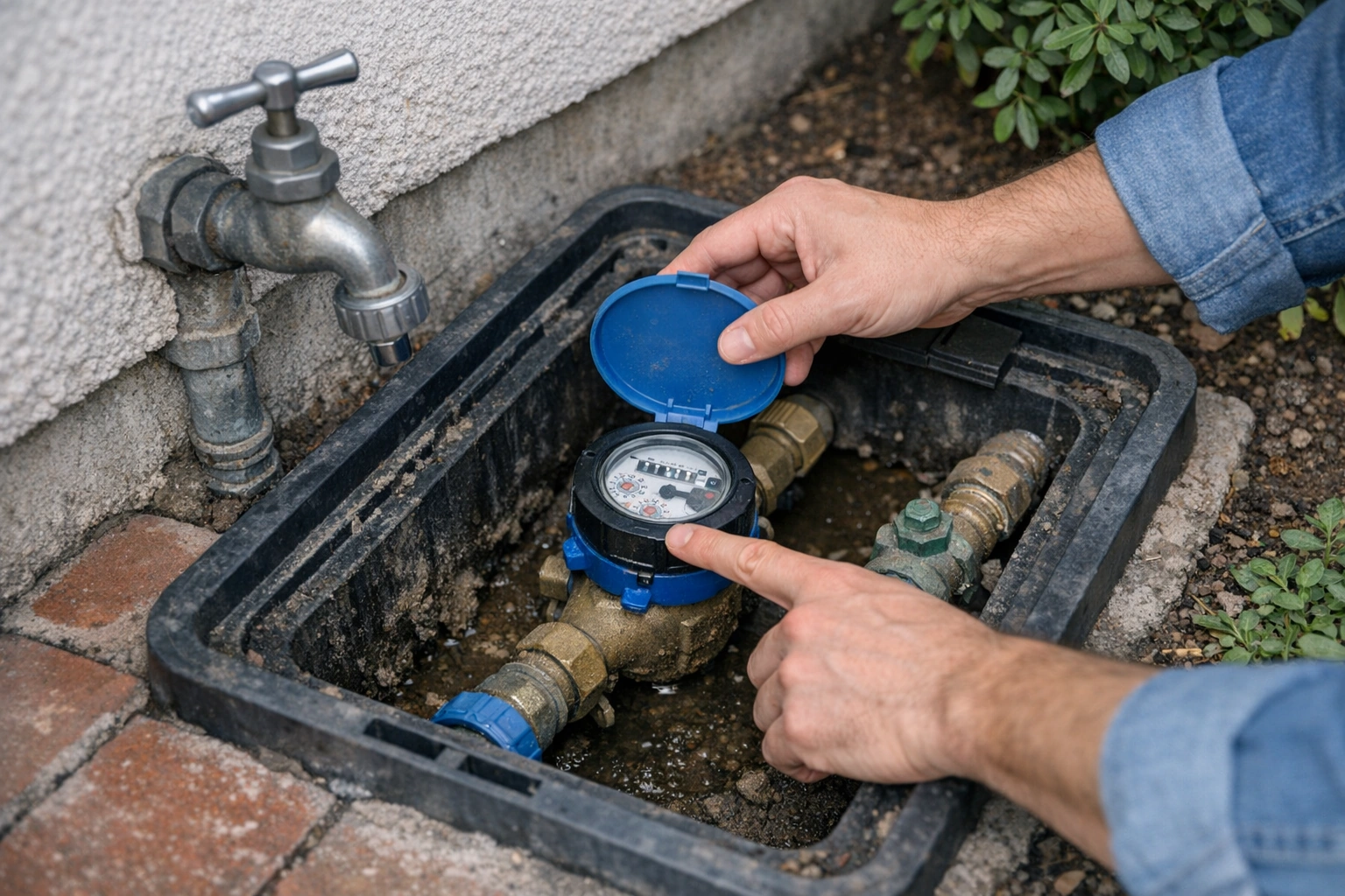 Revisión del medidor de agua para detectar una fuga oculta