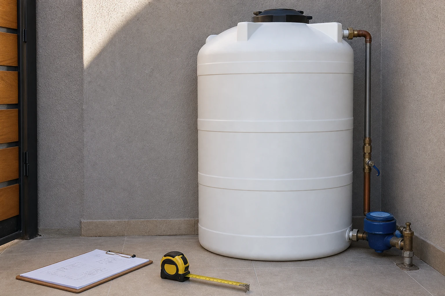 Medición de espacio y consumo para dimensionar un estanque de agua en una casa