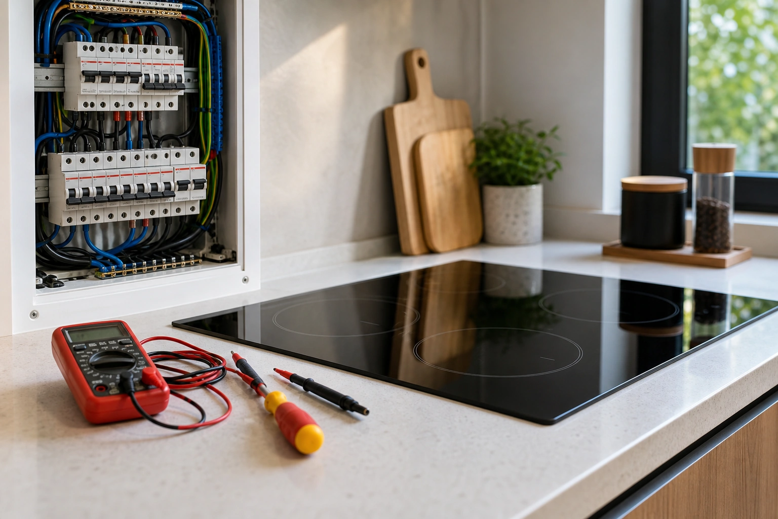 Revisión de requisitos eléctricos para instalar una encimera eléctrica en una cocina moderna