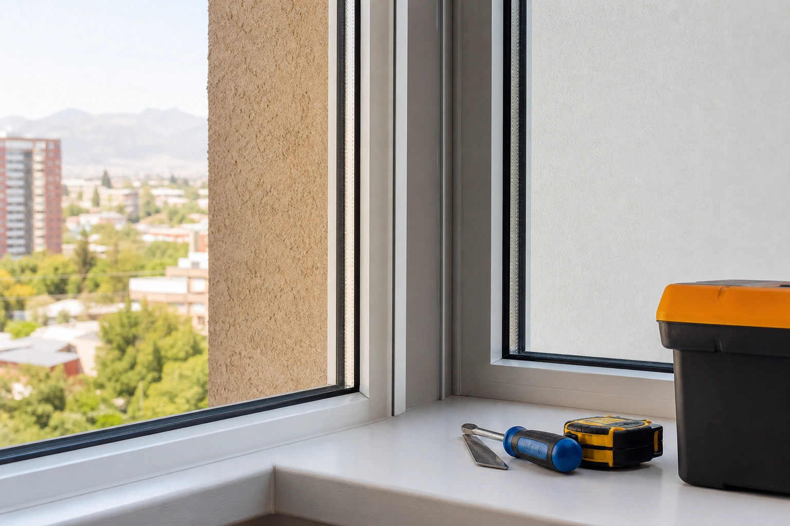 Ventana termopanel instalada con sello exterior correcto