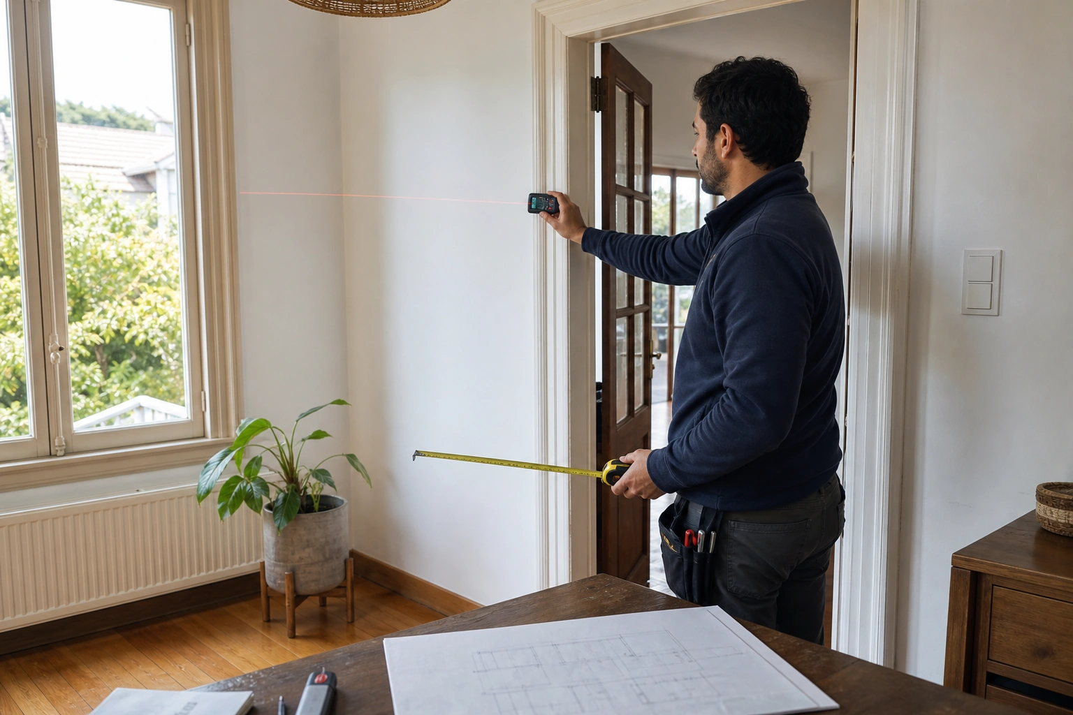 Arquitecto realizando un levantamiento arquitectónico de una casa existente