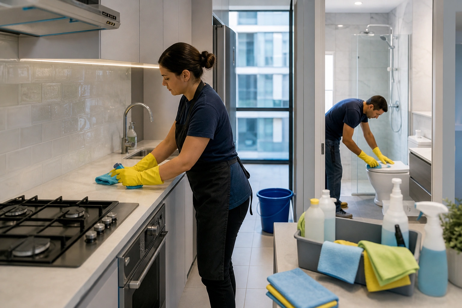Limpieza detallada de cocina y baño después de remodelar