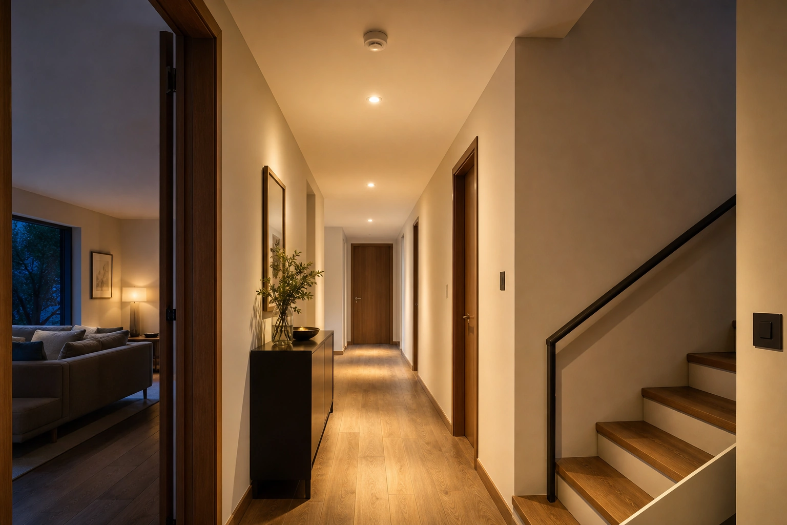 Luces automáticas con sensor de movimiento en un pasillo interior