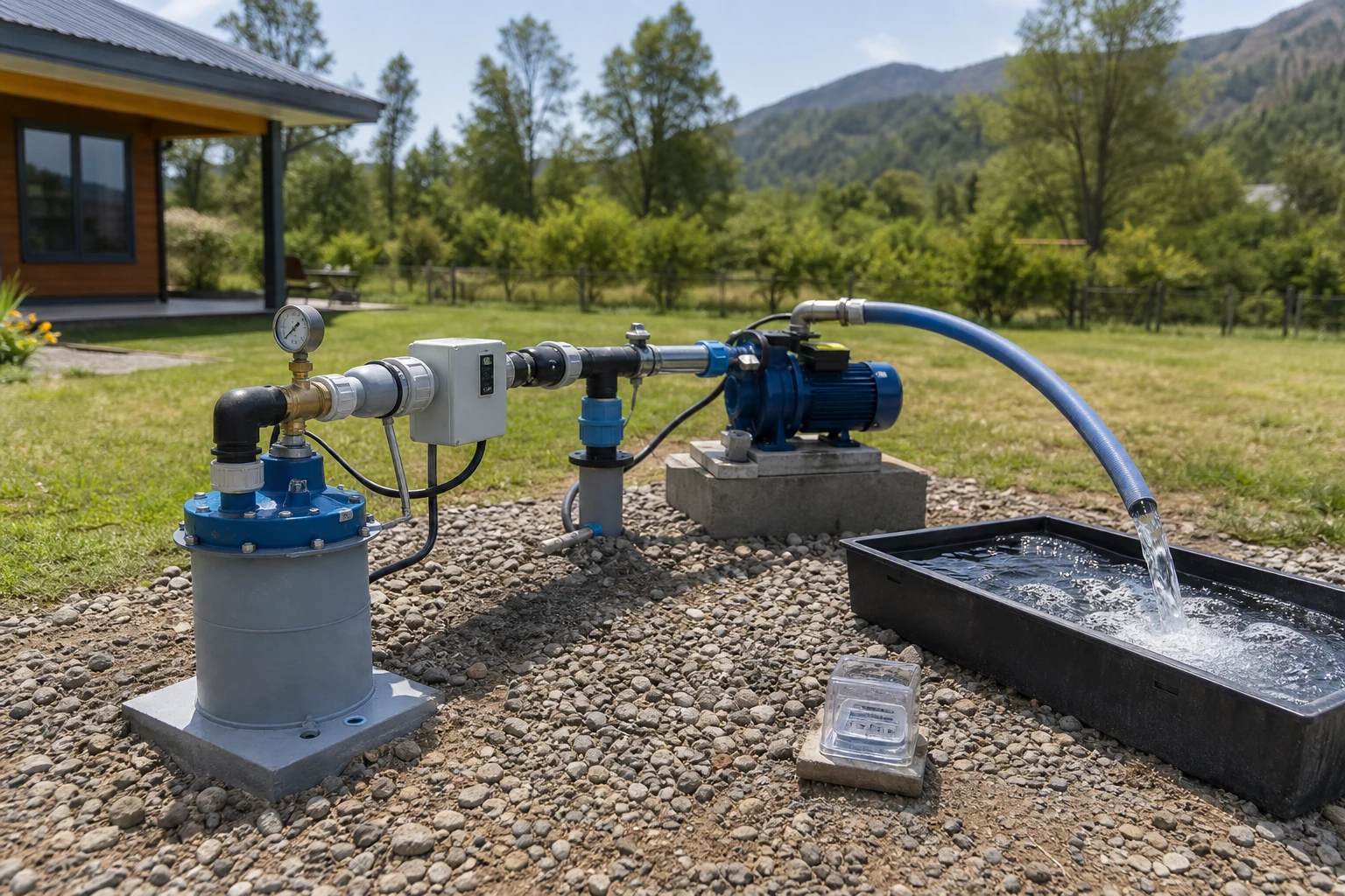 Prueba de bombeo y medición de caudal en un pozo de agua