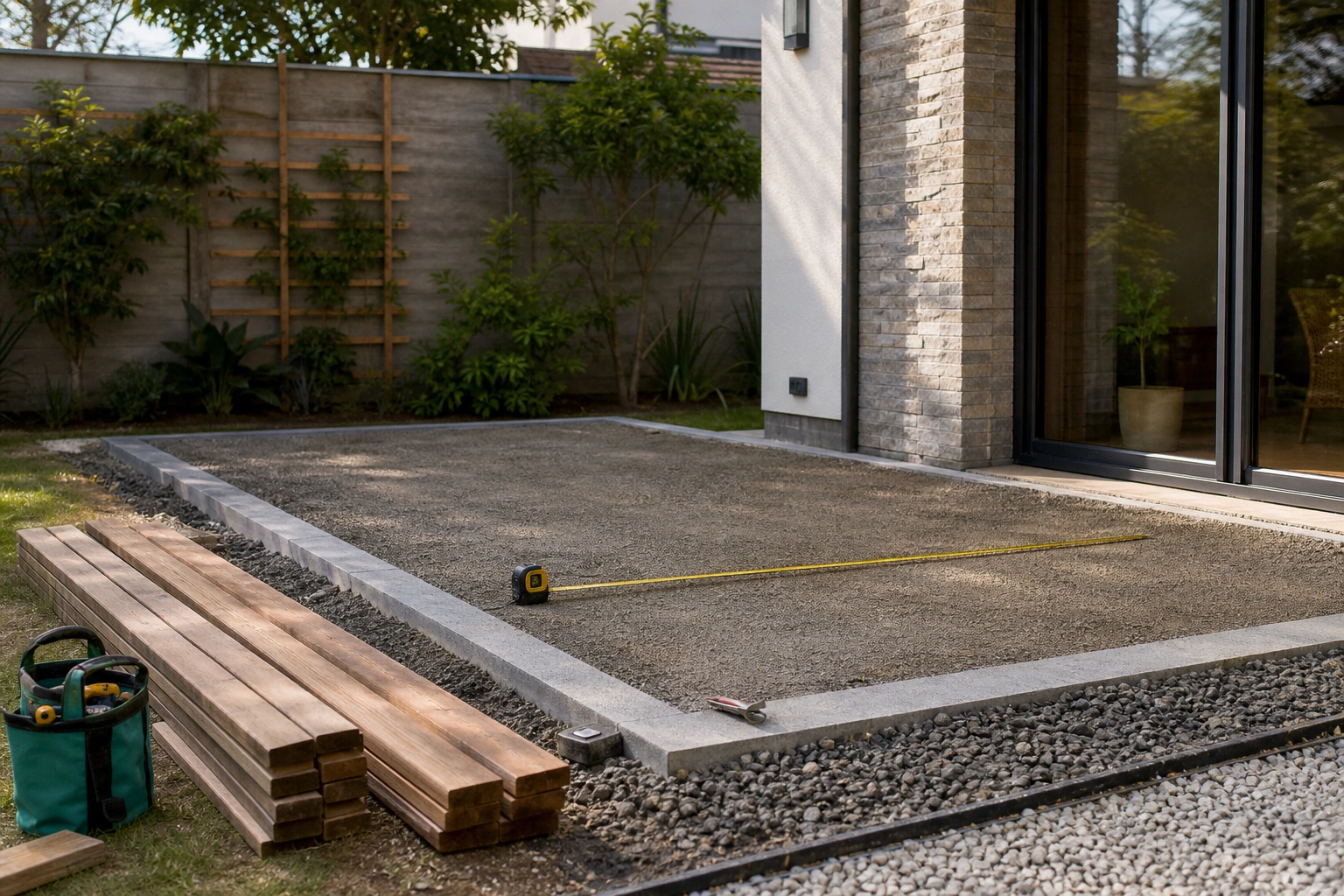 Preparación de base para deck o terraza exterior