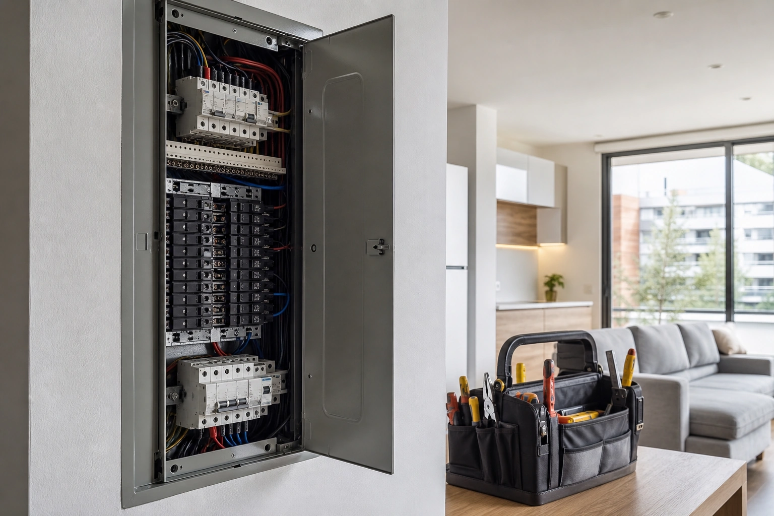 Tablero eléctrico residencial con protecciones organizadas durante una remodelación