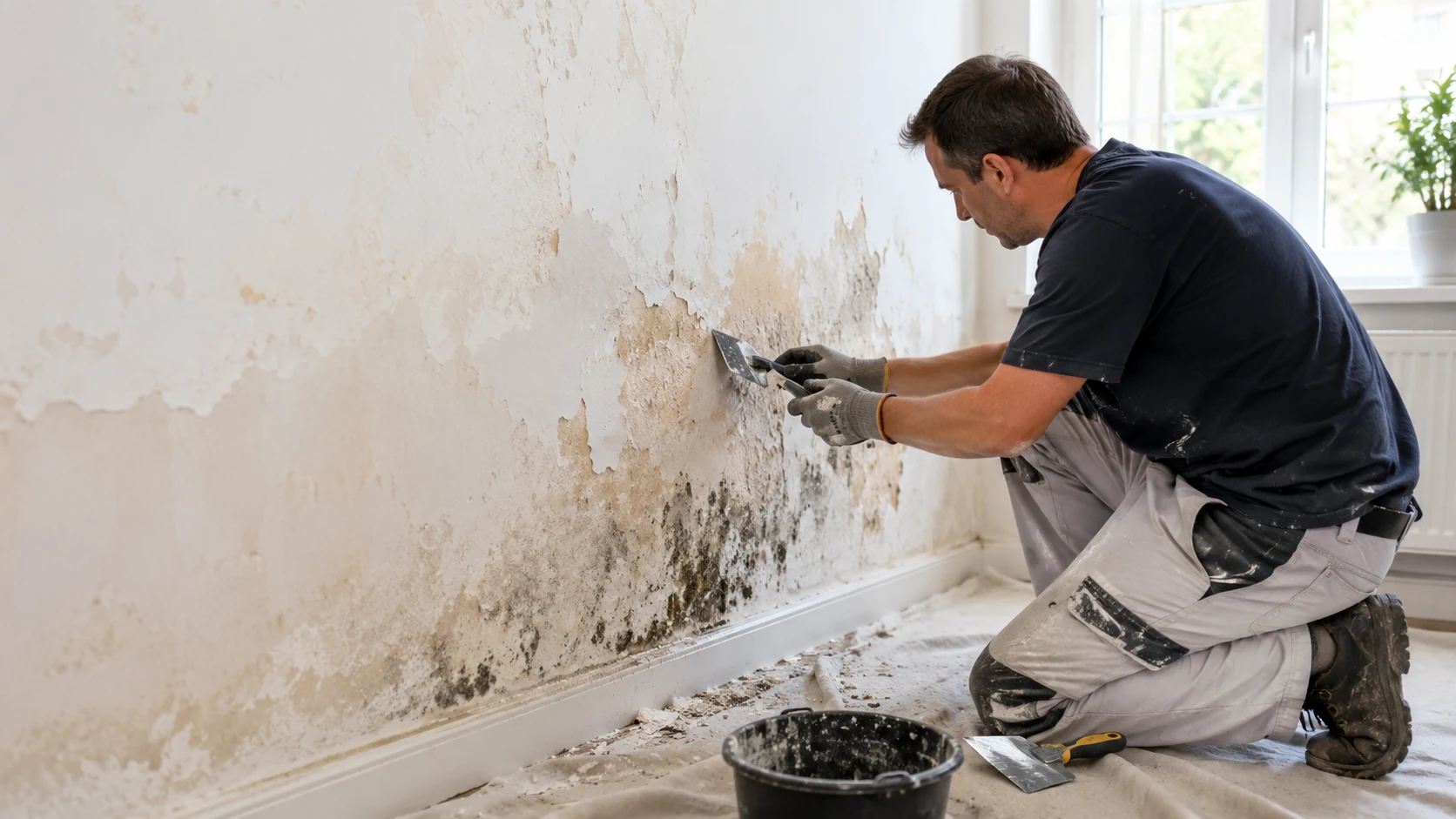 Reparación de humedad en muro interior