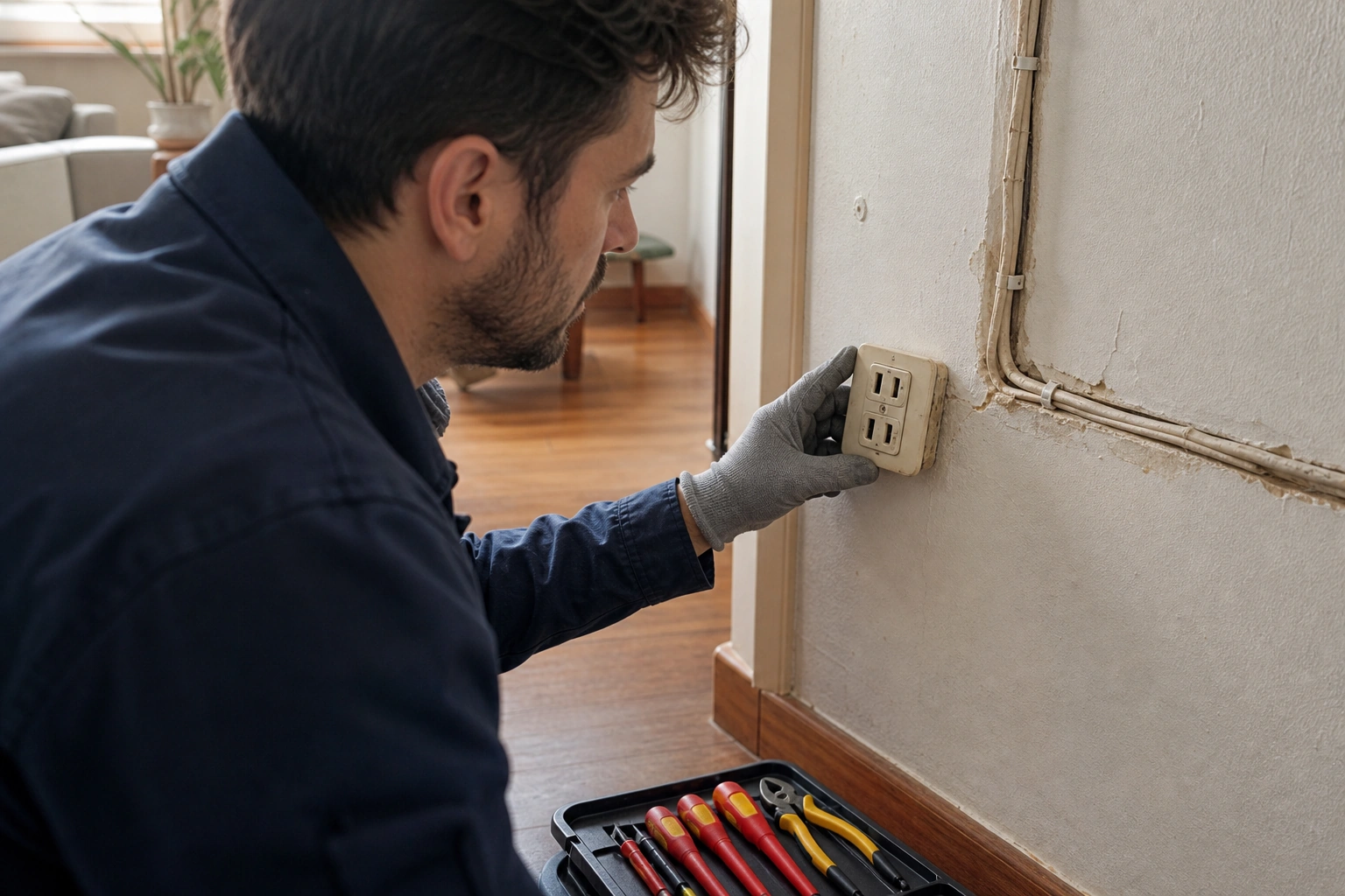 Revisión segura de enchufe antiguo y cableado domiciliario