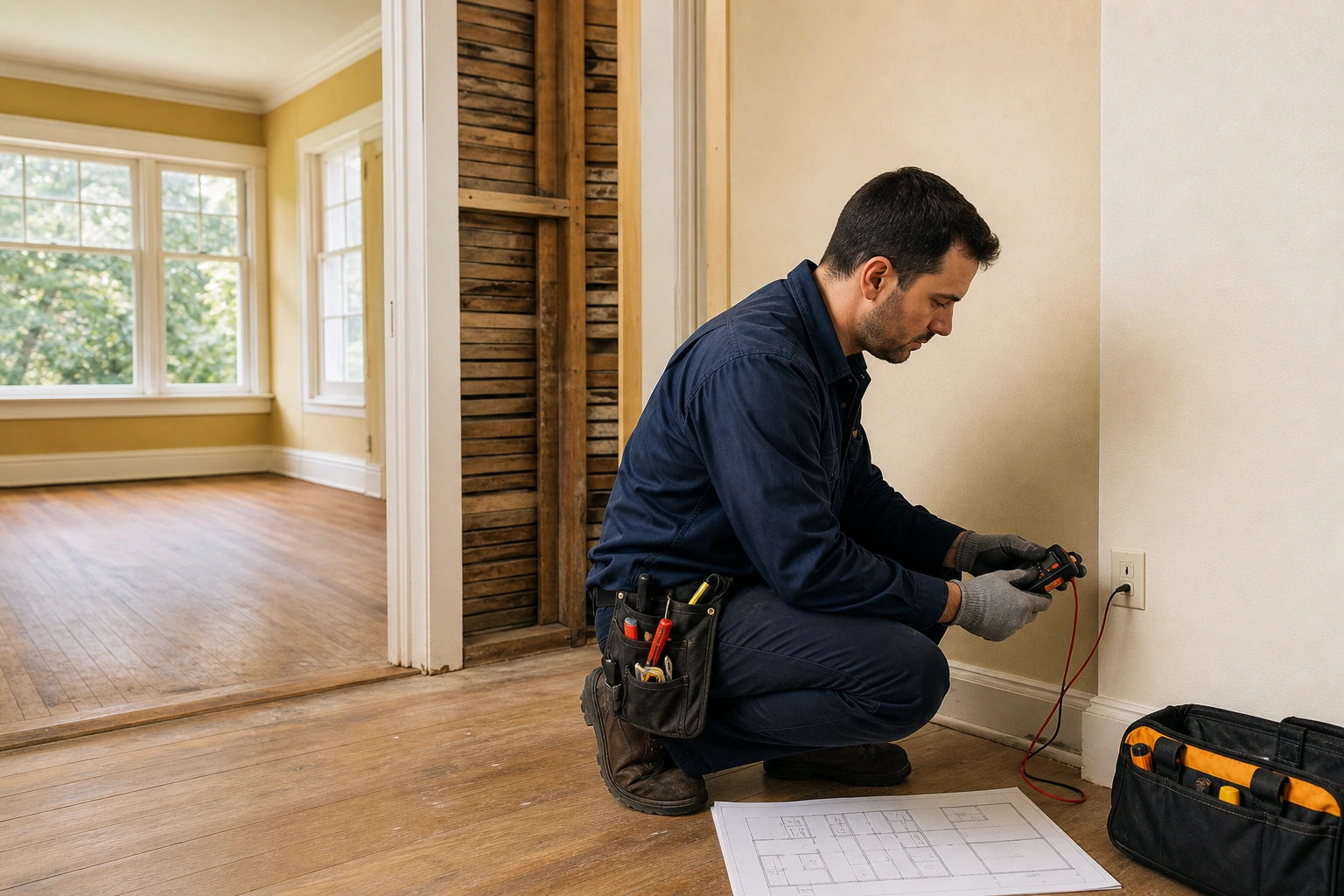 Revisión profesional de seguridad eléctrica antes de remodelar una casa antigua