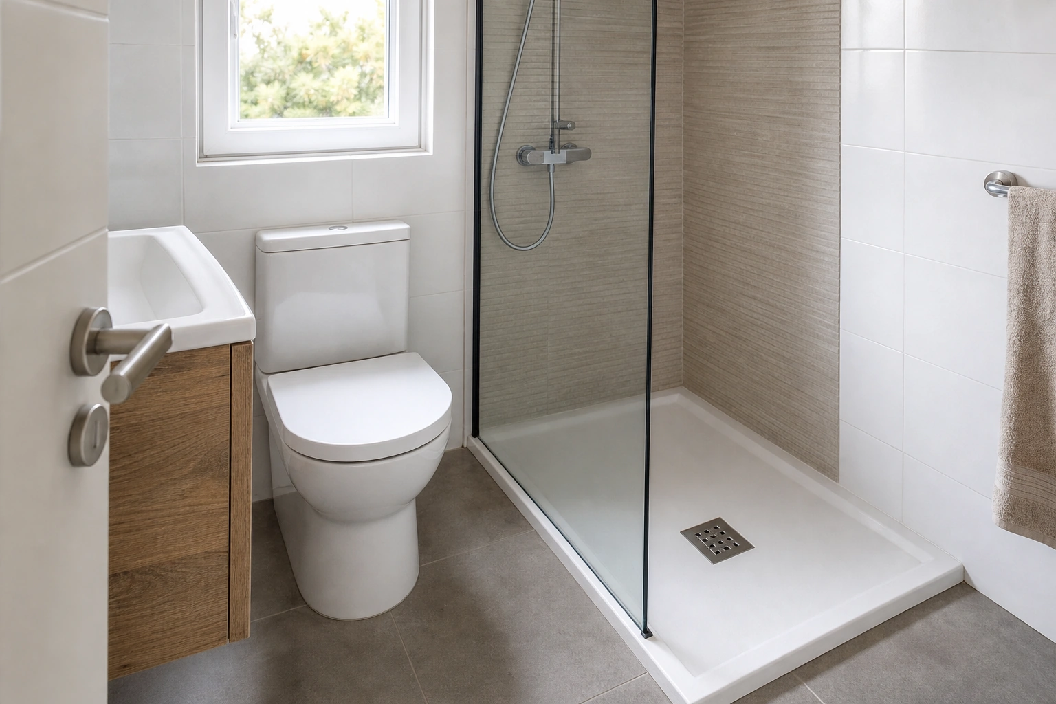 Receptáculo de ducha moderno para baño pequeño