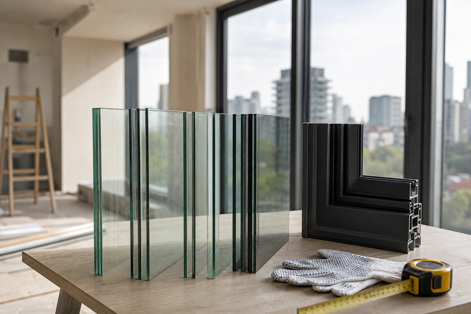 Muestras de vidrio simple, laminado y templado para ventanas de casa